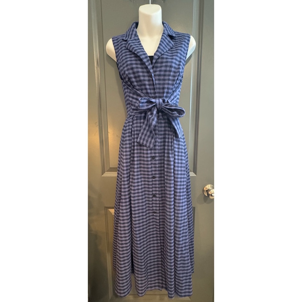 DKNY Blue Plaid Belted Maxi Dress